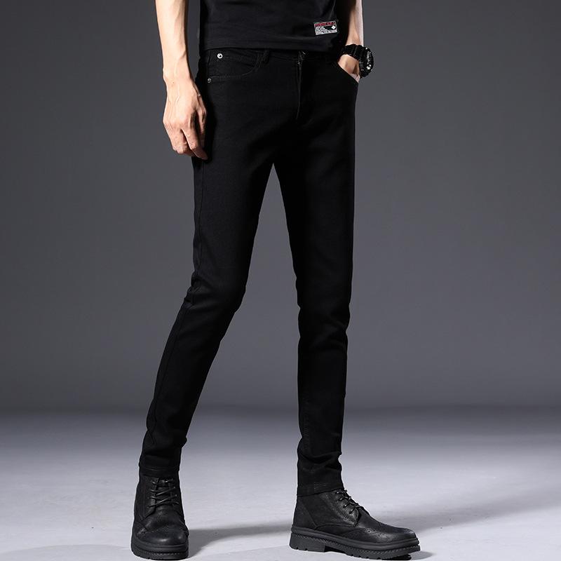 JYL Spring and autumn jeans men's elastic fashion universal tights pure black.