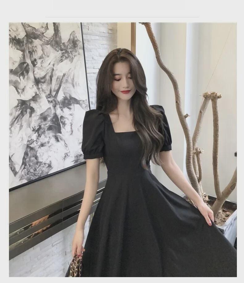 

French First Love 2022 Белое чайное платье Platycodon в стиле Хепберн — ретро, облегающее, летнее M чёрный