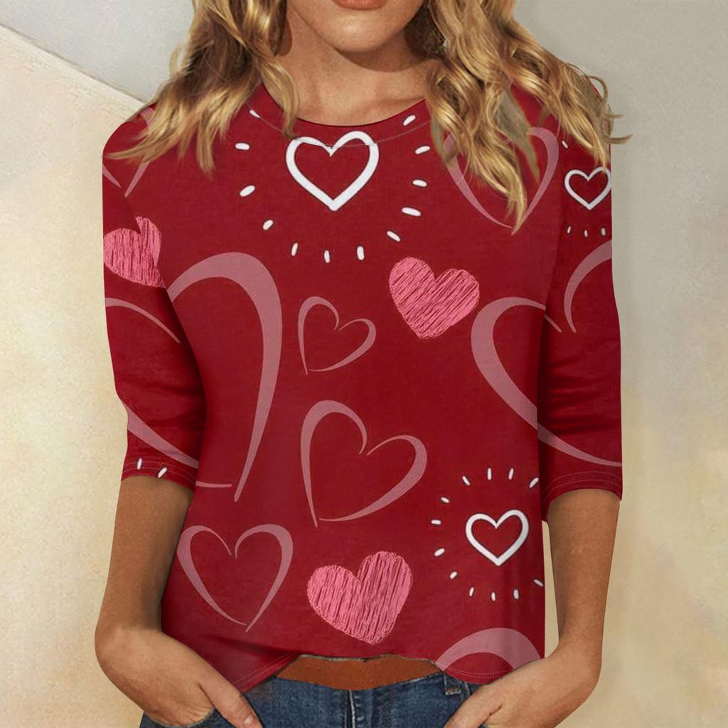 Women's Valentine's Day Print Fashion Casual 3/4 Sleeve Round Neck Top