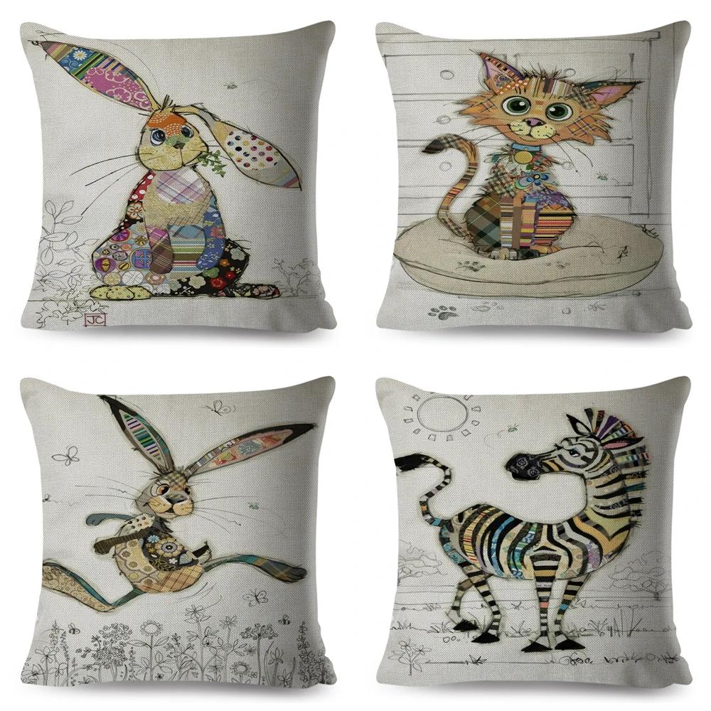Nordic Style Cartoon Monkey Dog Cat Rabbit Cushion Cover Decor Children Drawing Animal Pillow Case for Sofa Home Car Pillowcase