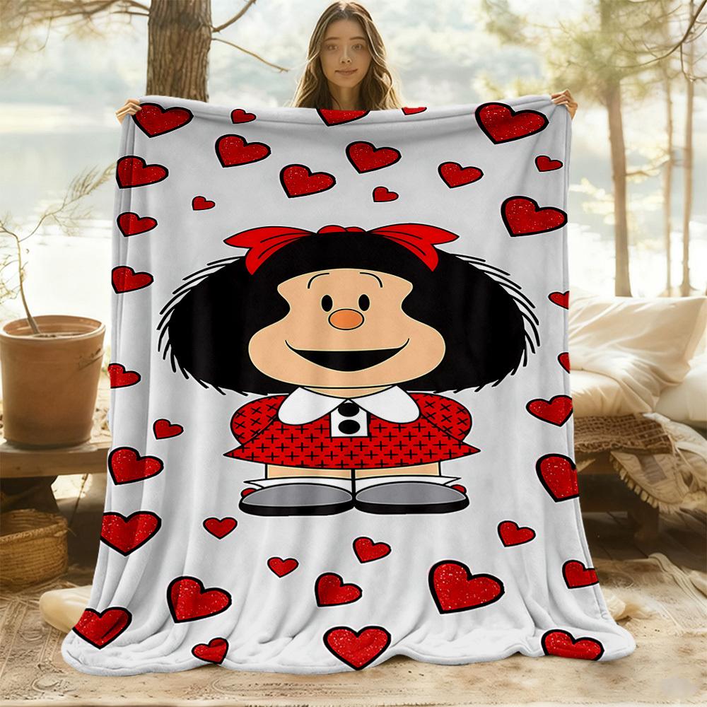 1PC Mafalda Hearts Outdoor Blanket Lightweight Flannel, Soft & Warm, All-Season Use for Sofa, Outdoor, Camping, Living Room, Office30