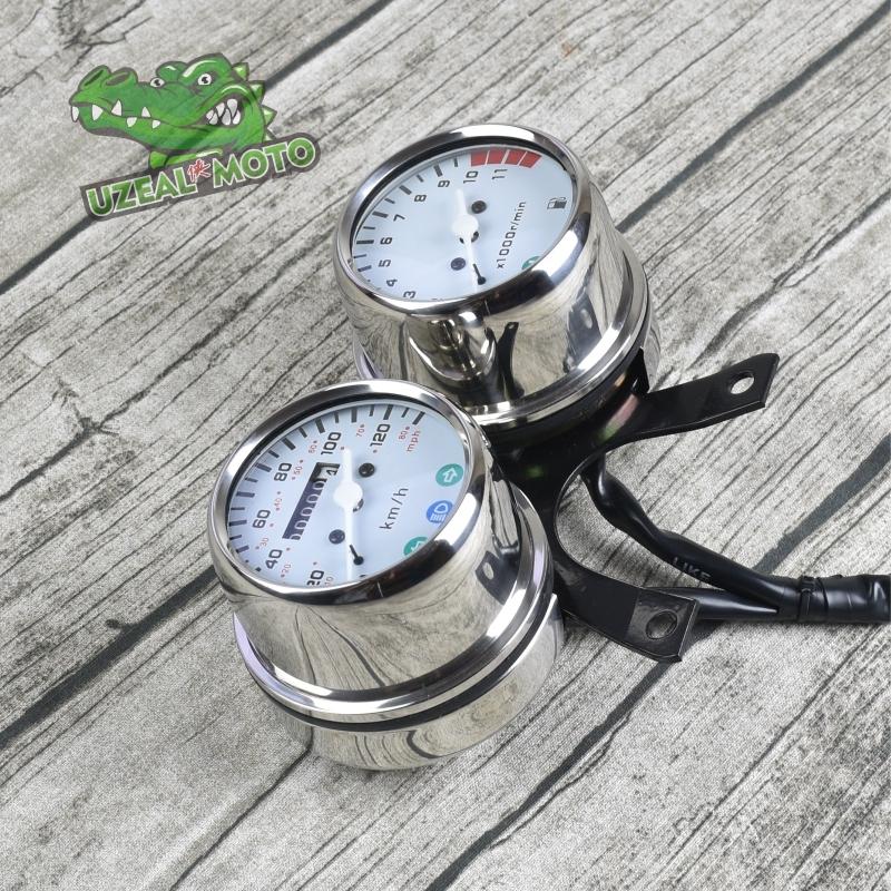 12V Vergaser-Stil Doppelköpfe Universell Motorrad Mechanischer Kilometerzähler Hohe Qualität Tachometer und Motordrehzahlmesser