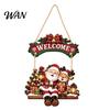 Festive Room Decoration for Holiday Wooden Christmas Welcome Sign, Front Door Hanging Rustic Gift Friends And Family Wall Decor with Elk/Santa