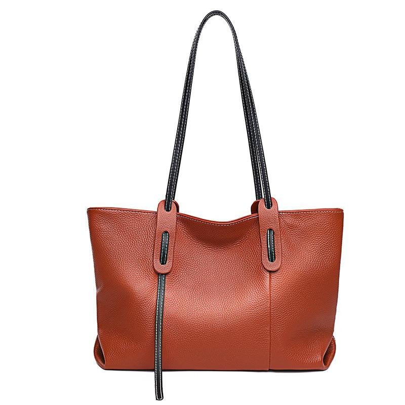 Leather large bag women's new trendy fashion simple shoulder bag first layer cowhide large capacity tote bag
