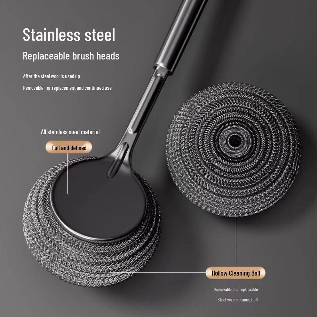 Stainless Steel Long Handle Pot Brush - Durable Dishwashing & Cleaning Tool