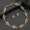 Gold-Tone Gemstone Necklace Set Geometric Statement Jewelry Set Earring Matching Set  Women
