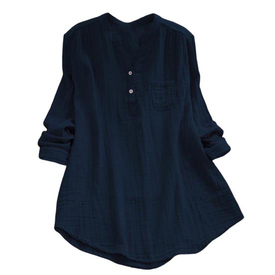 

Пуловер большого размера с V-образным вырезом, повседневная шея, пуговицы, полуоткрытая планка, длинные рукава, однотонная верхняя блузка, летняя блузка 4XL