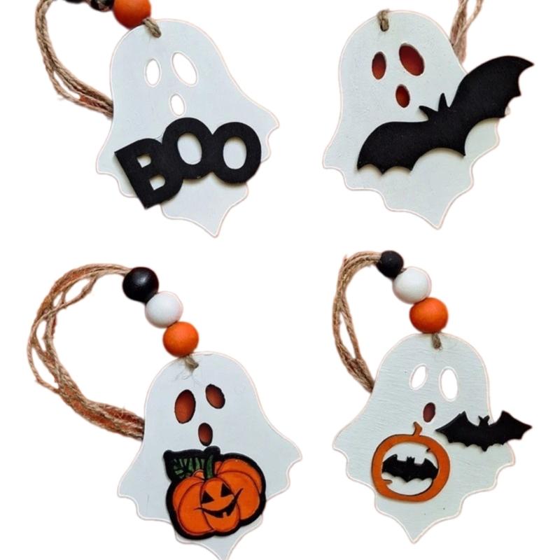 4PCS Spookys Ghostly Wood Crafts Halloweens Room Decoration Hanging Art For Festives DIY Family Activity And Seasonal Displays