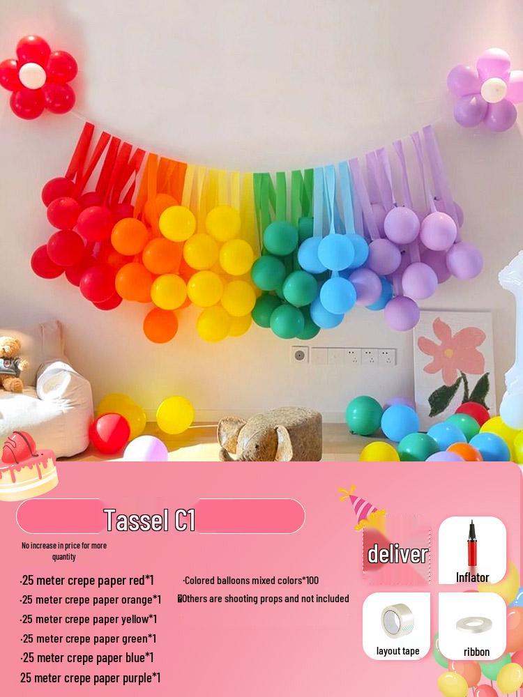 Bunte Luftballon-Quasten & Krepppapier-Bänder für Geburtstags- & Kindergarten-Dekorationen