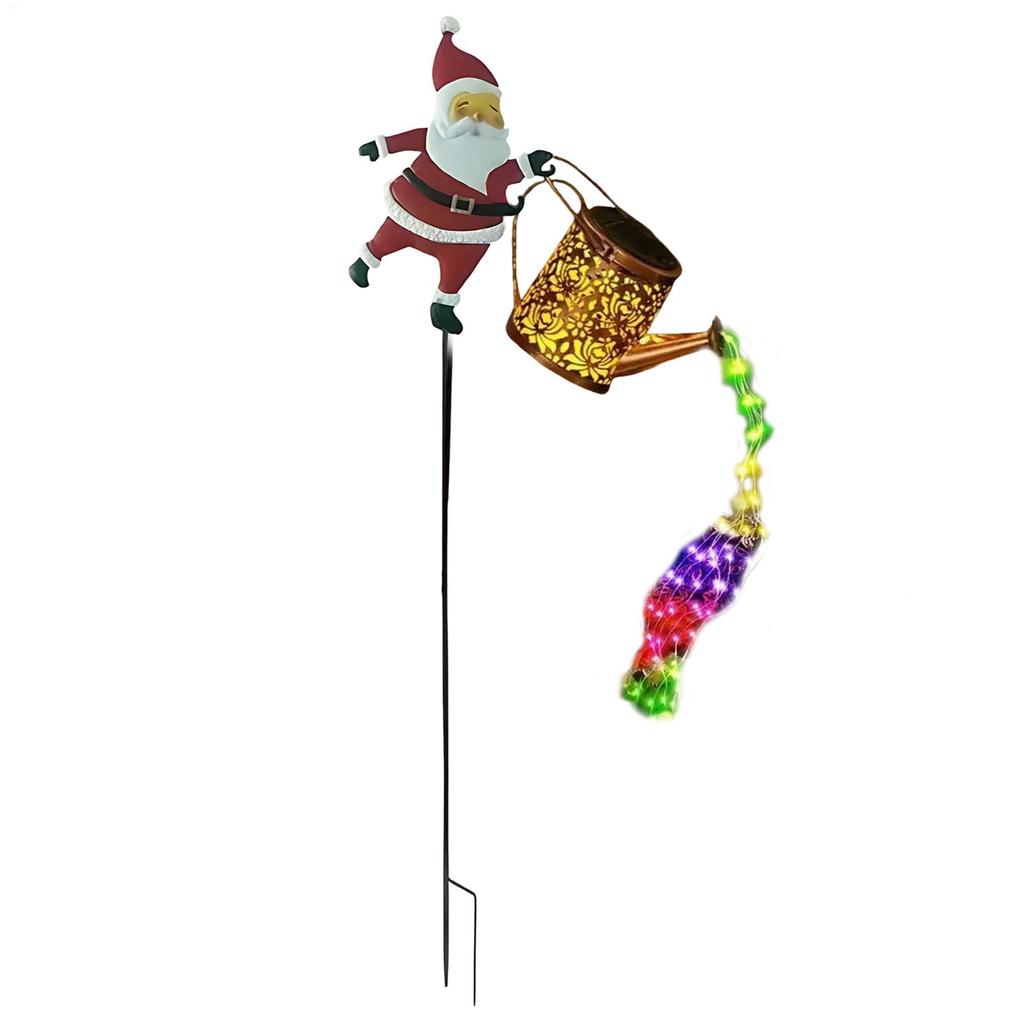 Solar Christmas Santa Claus Kettle Lights Metal Solar Hanging Santa Claus Outdoor Garden Lamp for Lawn Festive Decor Xmas Gift
