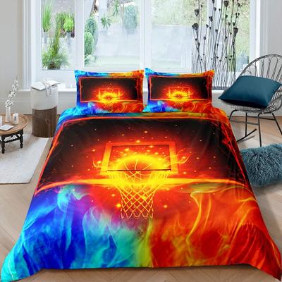 Set Copripiumino Basket Nero Tema Sport di Palla 3D Set Biancheria da Letto Microfibra Campo da Basket Giochi Competitivi Copripiumino King