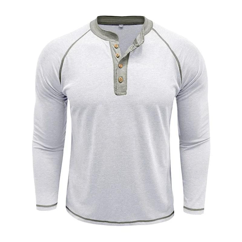 Men's Long Sleeve Henry Neck T-Shirt Fashion Sports Business Casual Tees Tops Man
