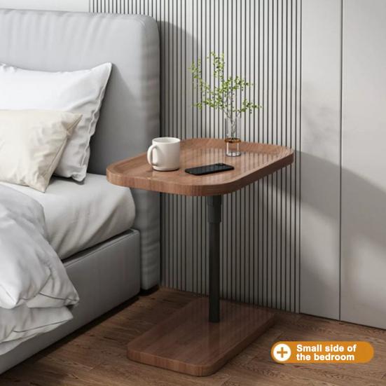 Tea Table C Shaped End Table, Adjustable Height Side for Couch, Night Stand with Bedside 2-Tier Storage Shelf, Living Room and Bedroom (Brown)
