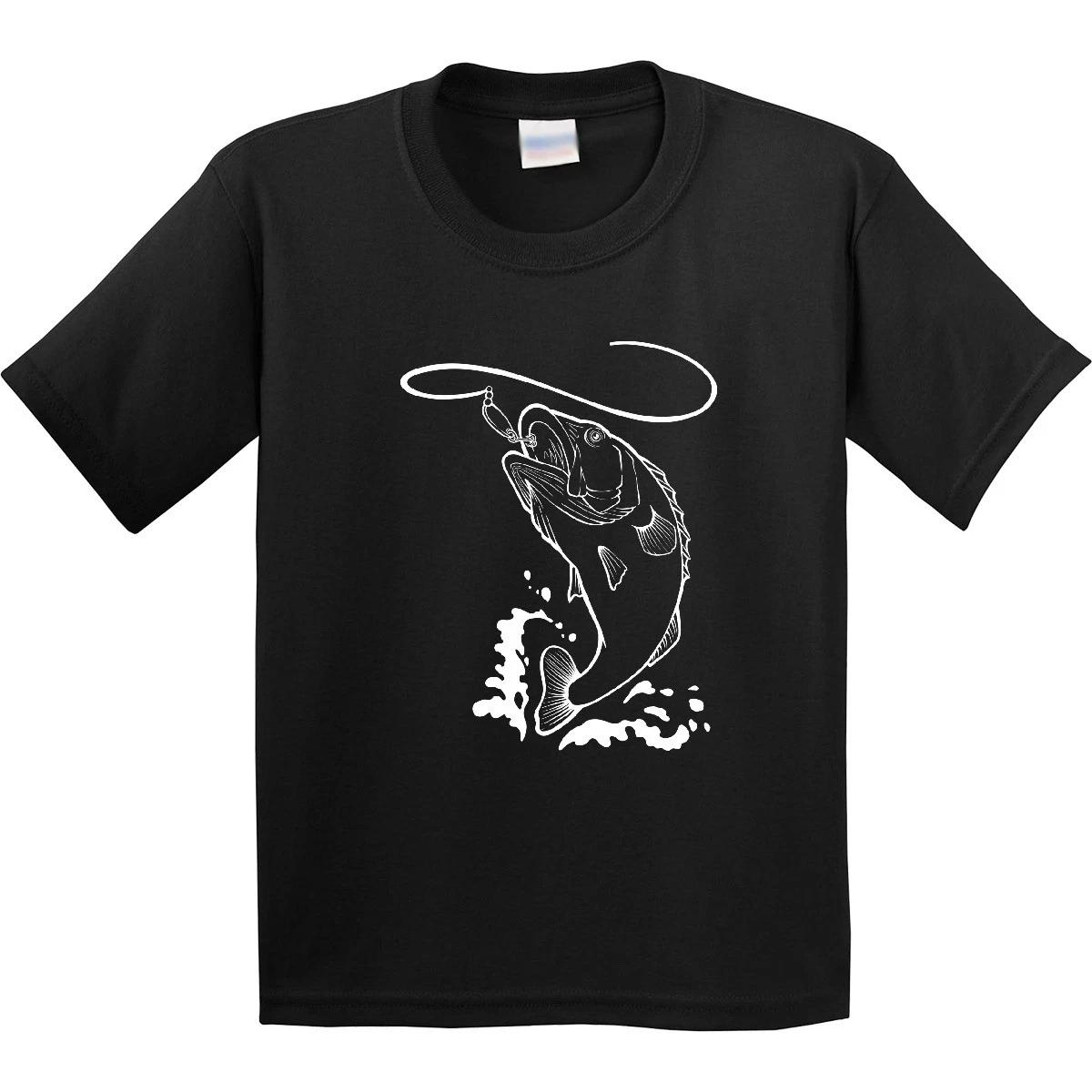

Inktastic Leaping Bass Fish White Outline Youth T-Shirt Fishing Line Lure Splash 100