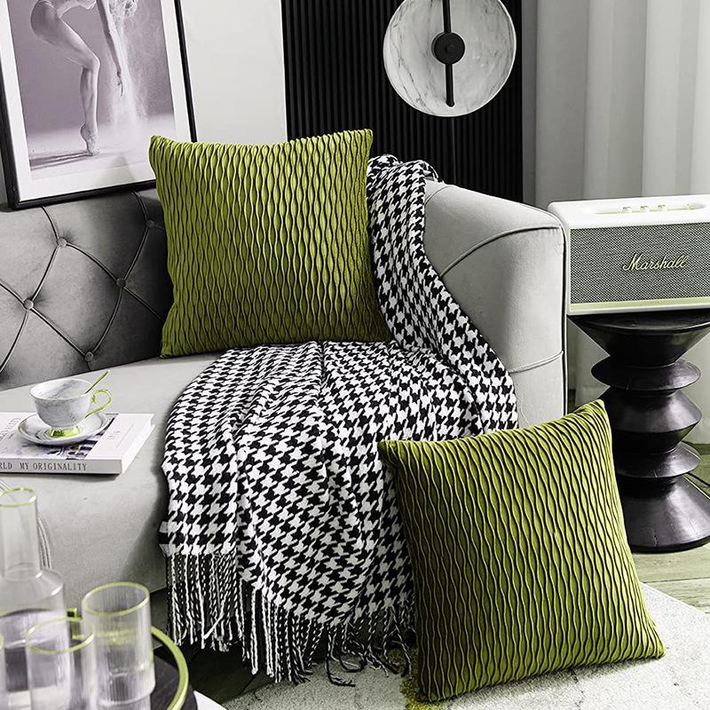 Modern Minimalist Moss Green Pillowcase Striped Velvet Decorative Cushion Sofa Living Room Bedroom