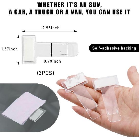 Yourkar 2 PCS Car Windshield Parking Ticket Holder, Transparent Parking Ticket Holder Clip with Adhesive Tape, Plastic Auto Windshield Invoice Clip,