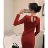Natal Red Women's Fashion Christmas Robe Sweater Knitted Dress Women's Winter Annual Meeting Dress