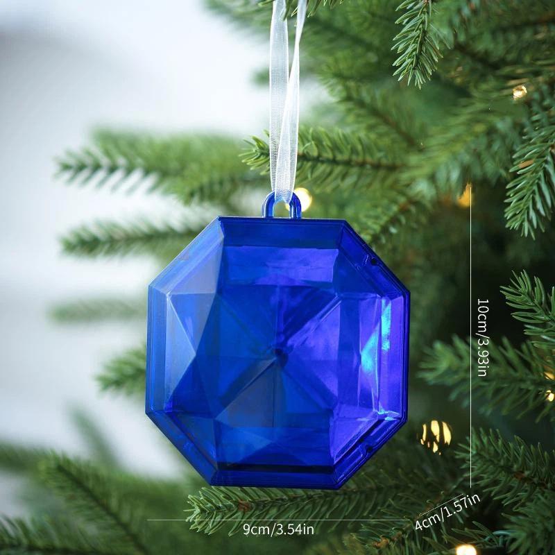 Plastic Christmas Tree Hanging Ornaments With Glitter Gem Accents In Square And Round Shapes For Festive Seasonal Decoration Use