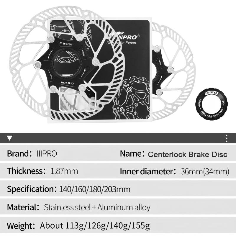IIIPRO Bike Rotor Centerlock MTB Hydraulic Brake Disc Stainless Steel Durable Mountain Road Bike Brake Disk Rotors Cycling Part