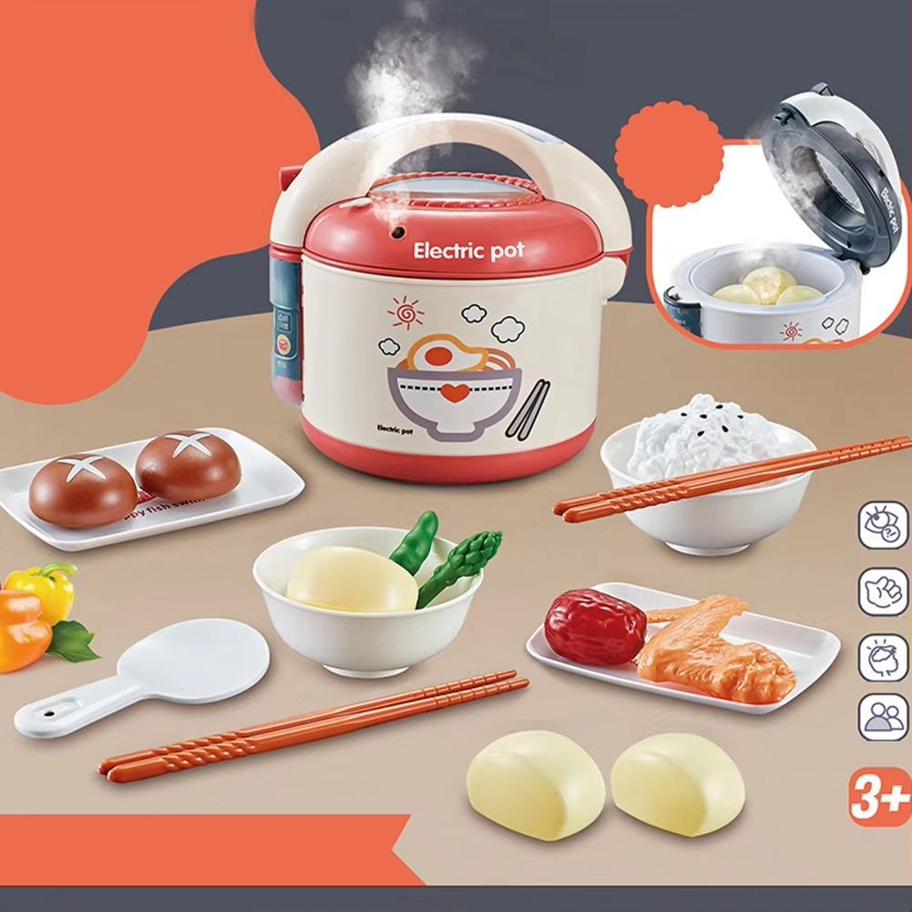 Kitchen 21Pcs Toys Set Realistic-Looking Voice Spray Rice Cooker Kids Pretend Play House Chef Appliances Educational Toy Gifts For Kids