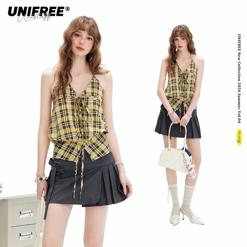UNIFREE Bow Halter Plaid Shirt M