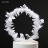 Angel Wings Feather Heart Cake Topper with Wire and Ostrich Feather Strip Decoration