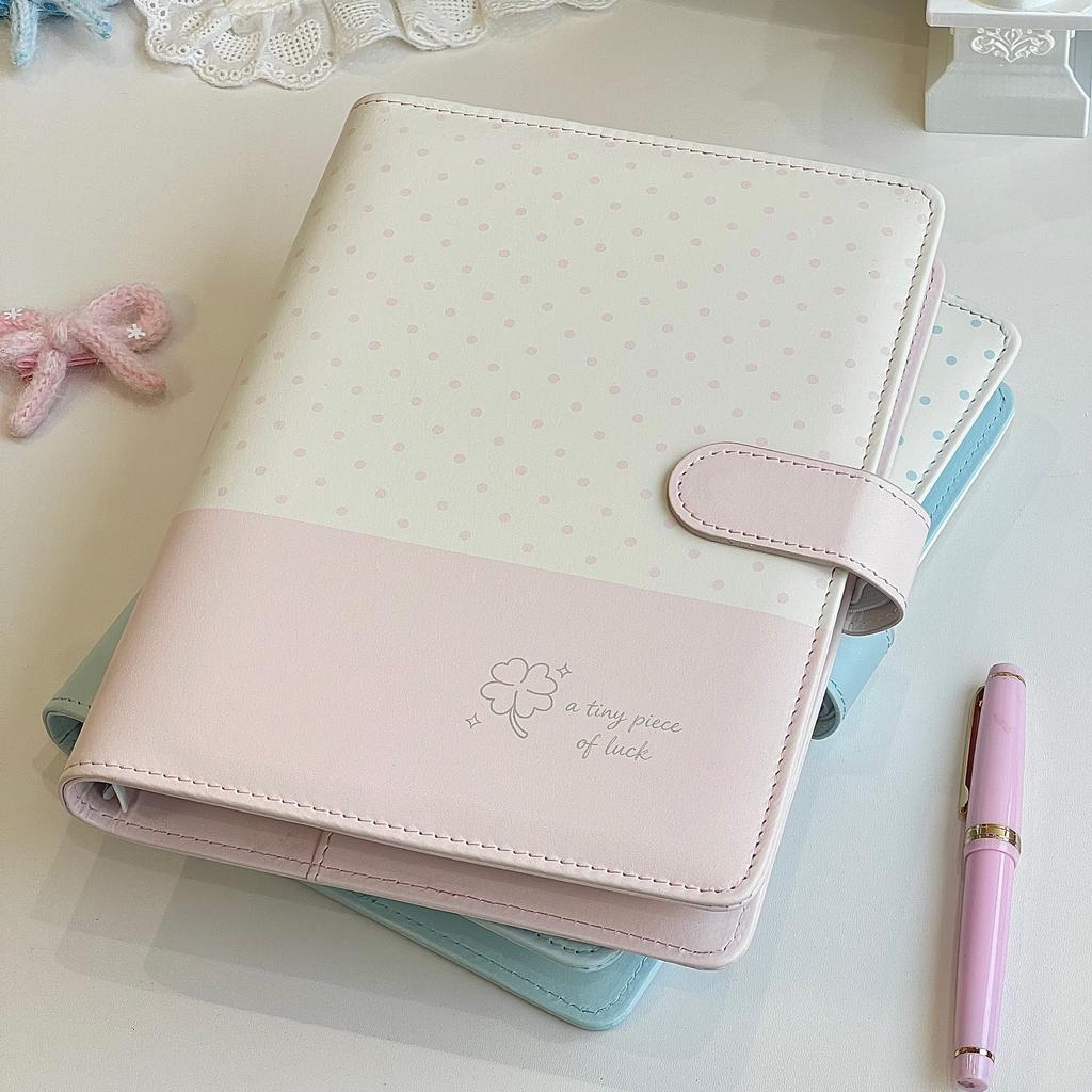 Cute Pink Polka Dot A5 4-Pocket Card Album – PU Leather Cover Binder for Polaroid Photo Collecting Small Cards