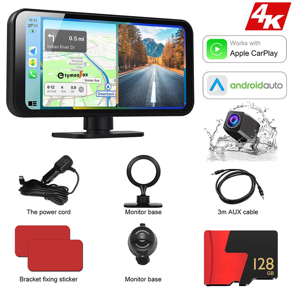 4K Dash Cam Wireless Carplay & Android Auto Car DVR WiFi Rearview Camera With Magnetic bracket Dashboard Video Recorder