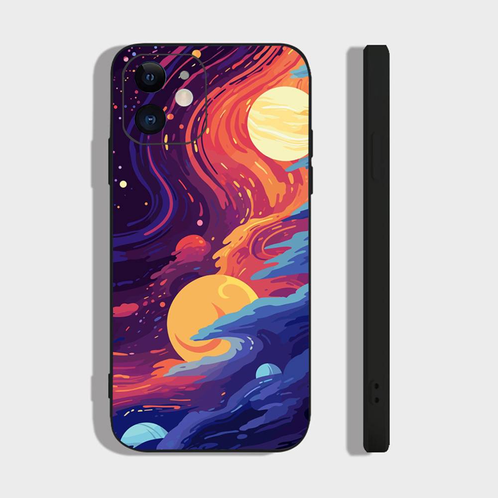 Colorful Starry Sky Galaxy Phone Case For IPhone 17 Air 16 15 14 13 Pro Max 11 12 Black Silicone Cover