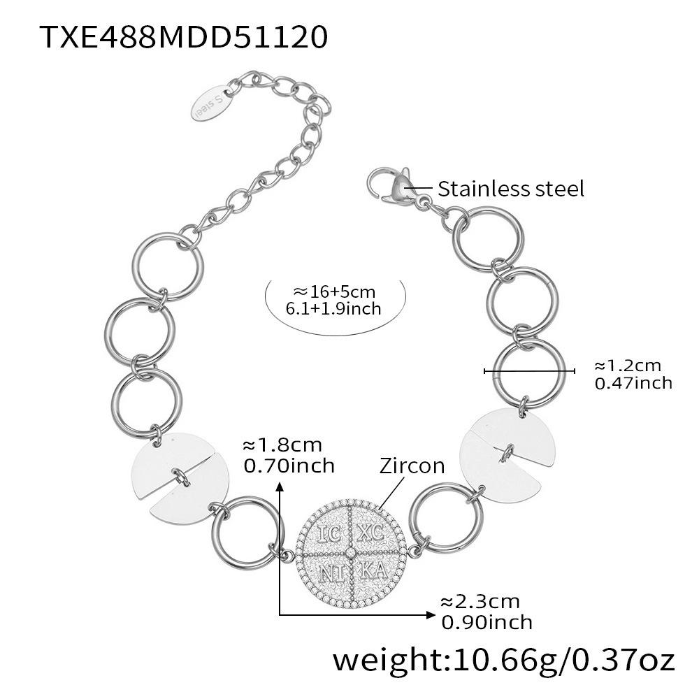 Qiong Yao Zircon Inlaid Stainless Steel Gold-Plated Bracelet and Necklace Set