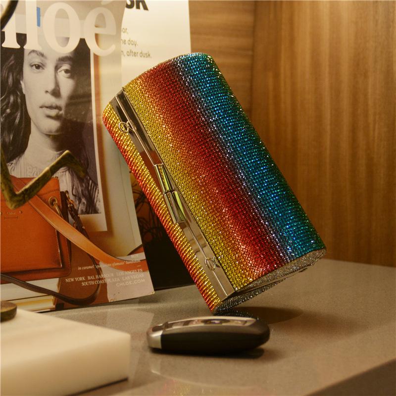 SCIONE Rainbow Rhinestone Dinner Bag Diagonal Bag Female Diamond Cylinder Shoulder Bag Banquet Bag