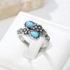 Vintage Imitation Turquoise Flower Open Ring Copper Color Adjustable Wrap Ring Bohemian Ethnic Jewelry For Women Daily Wear