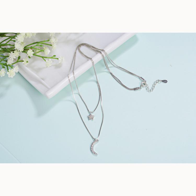 Star Moon Pendant Female Double Short Necklace Collarbone Chain Necklace Jewelry Romantic Valentine's Day Gifts for Girlfriends