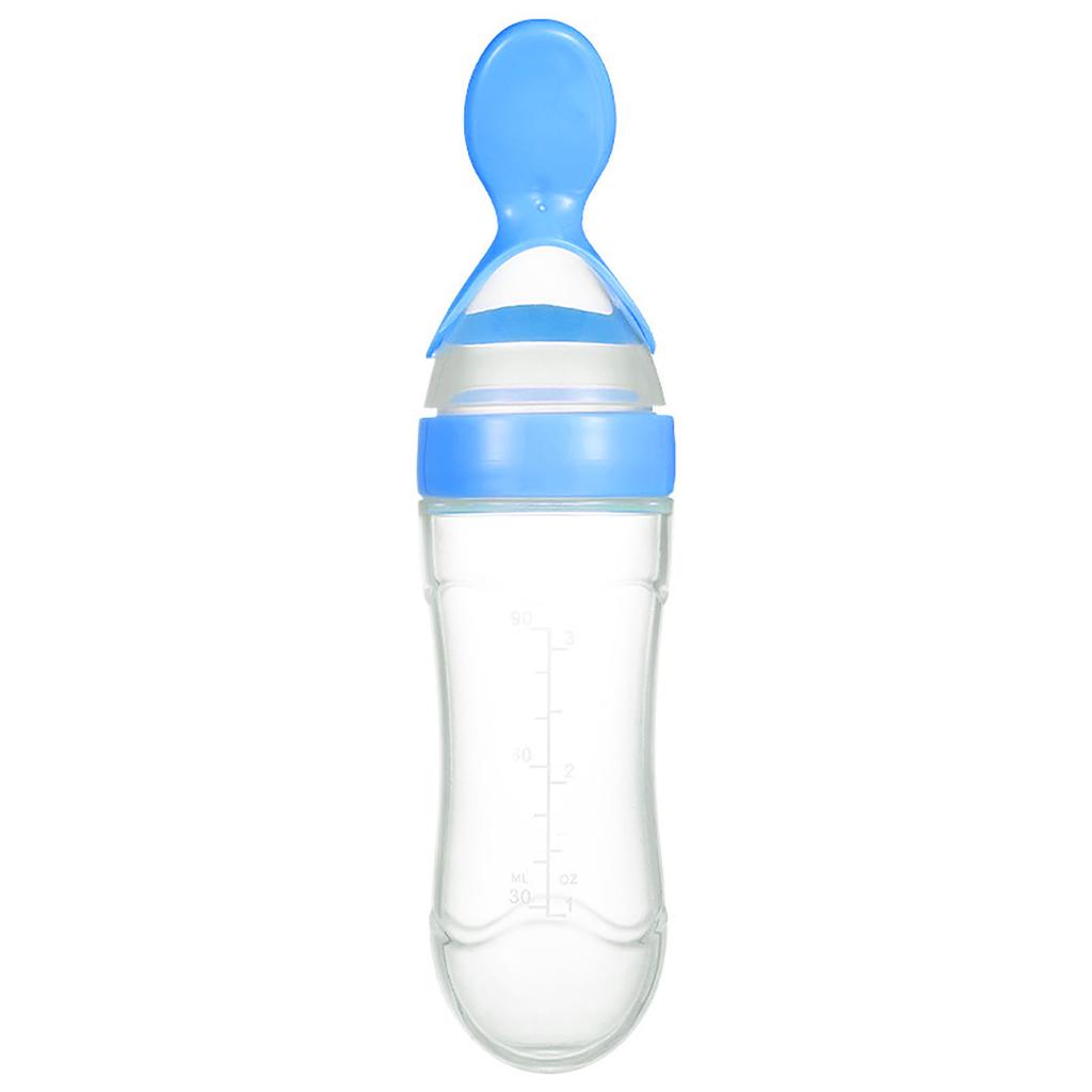 Feeding Bottle Spoon Silicone PP Safe Soft BPA Free Elastic Round Bottom Baby Food Feeder Blue