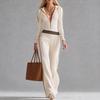 Winter Contrasting Splicing Stripe Knitted Long Sleeved Hooded Jumpsuit
