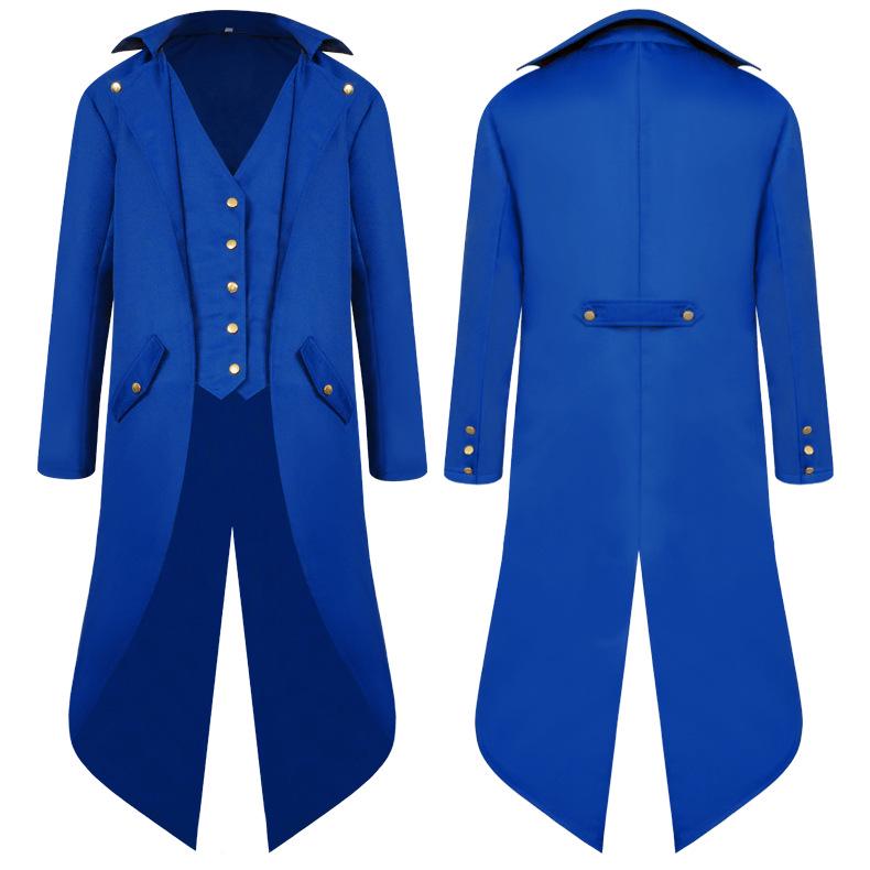 2024 Men's Solid Color Medieval Swallowtail Coat - European & American Mid-length Punk Retro Overcoat