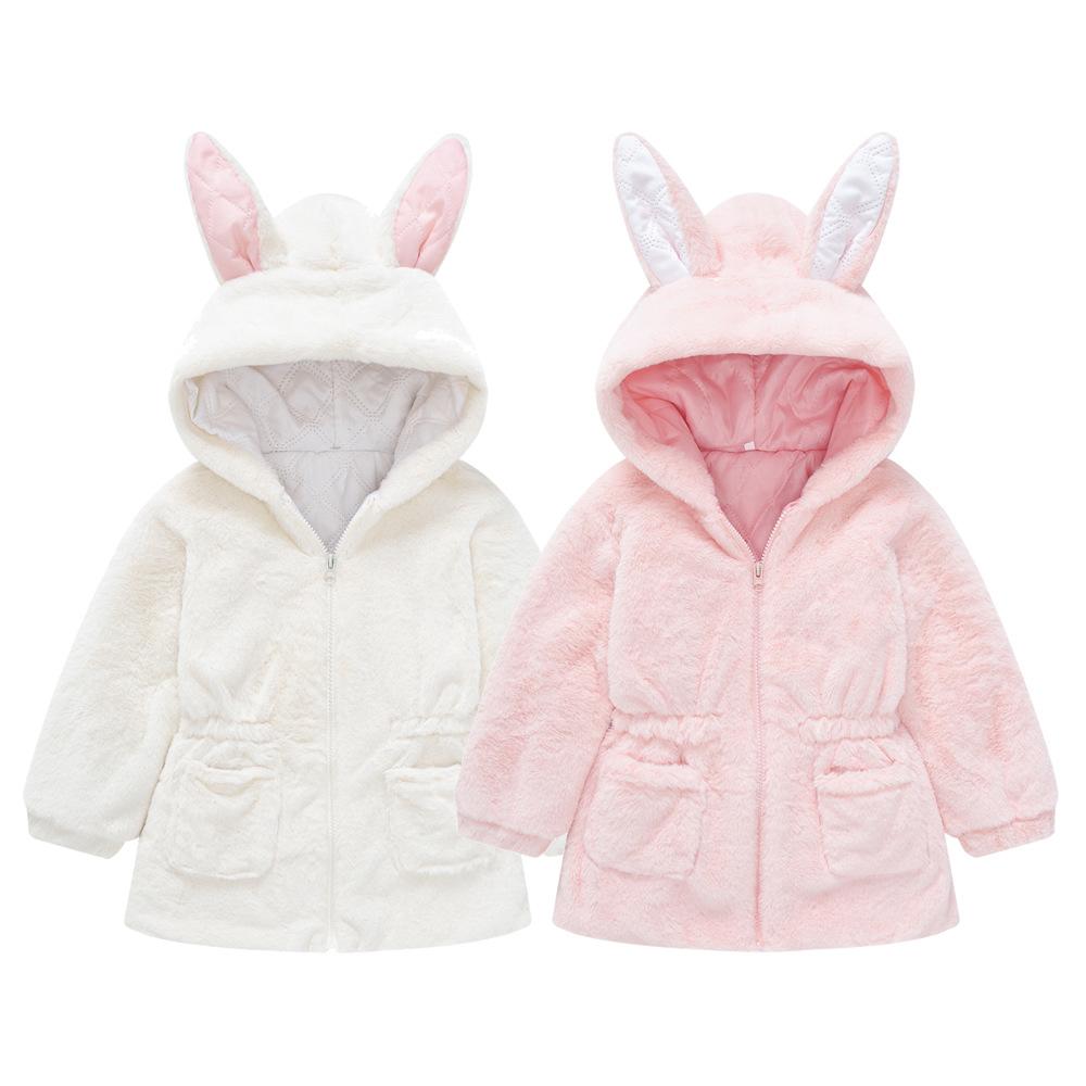 Rabbit Ears Coat Cute Baby Girl Faux Fur Fleece Jacket Children's Thickened Winter Warm Jacket