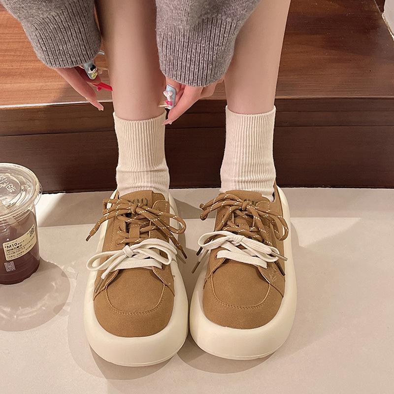 Thick-soled Lace-up Round Head Fashionable Retro Shoes Are Popular, and the Height Will Increase In Autumn. Casual and Versatile Niche