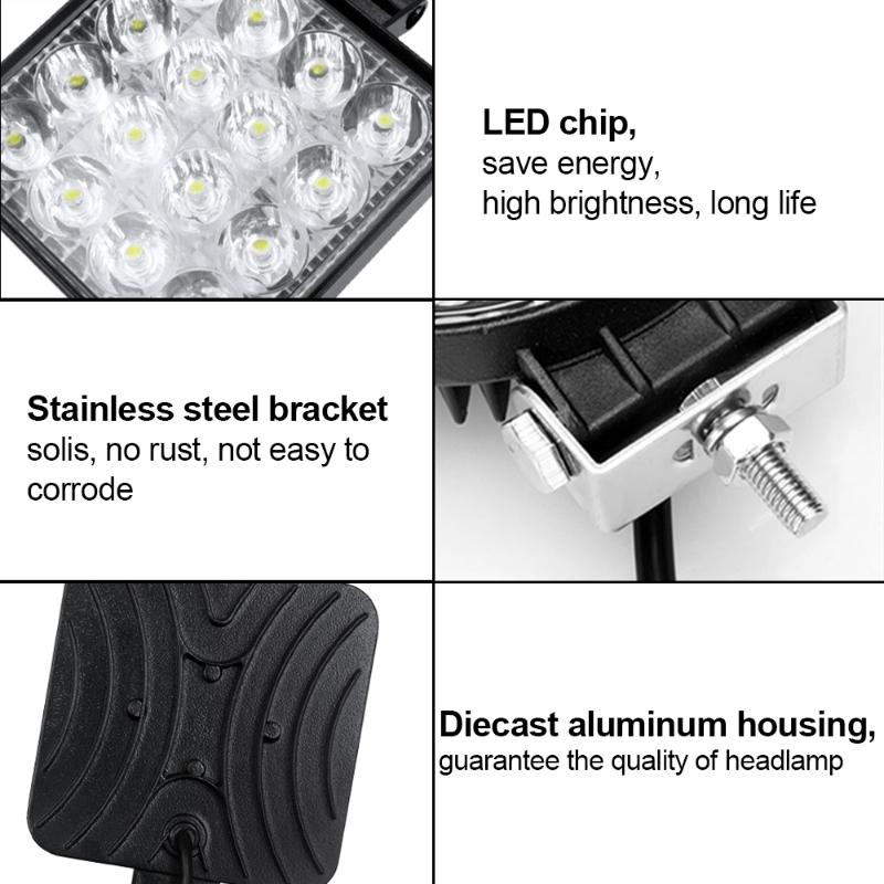 12V-24V Wasserdichte LED Arbeitsscheinwerferleiste Quadratischer Scheinwerfer 48W Arbeitsscheinwerfer Scheinwerfer Für LKW Offroad Nachtfahrlicht Für SUV