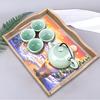 Christmas Diamond Painted Wooden Dining Plate With Side Handles Handmade Tableware Manager Tray For Dish Snack Salad Dessert