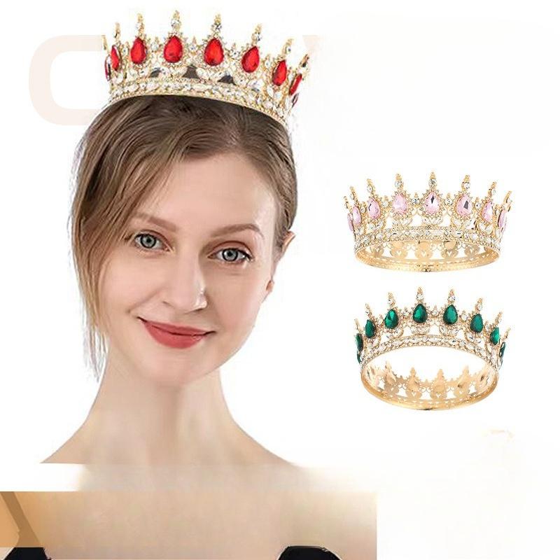 Full Round Crown Headwear Colorful Baroque Retro Full Diamond Jewelry Wedding Dress Accessories Crown Bride's Crown