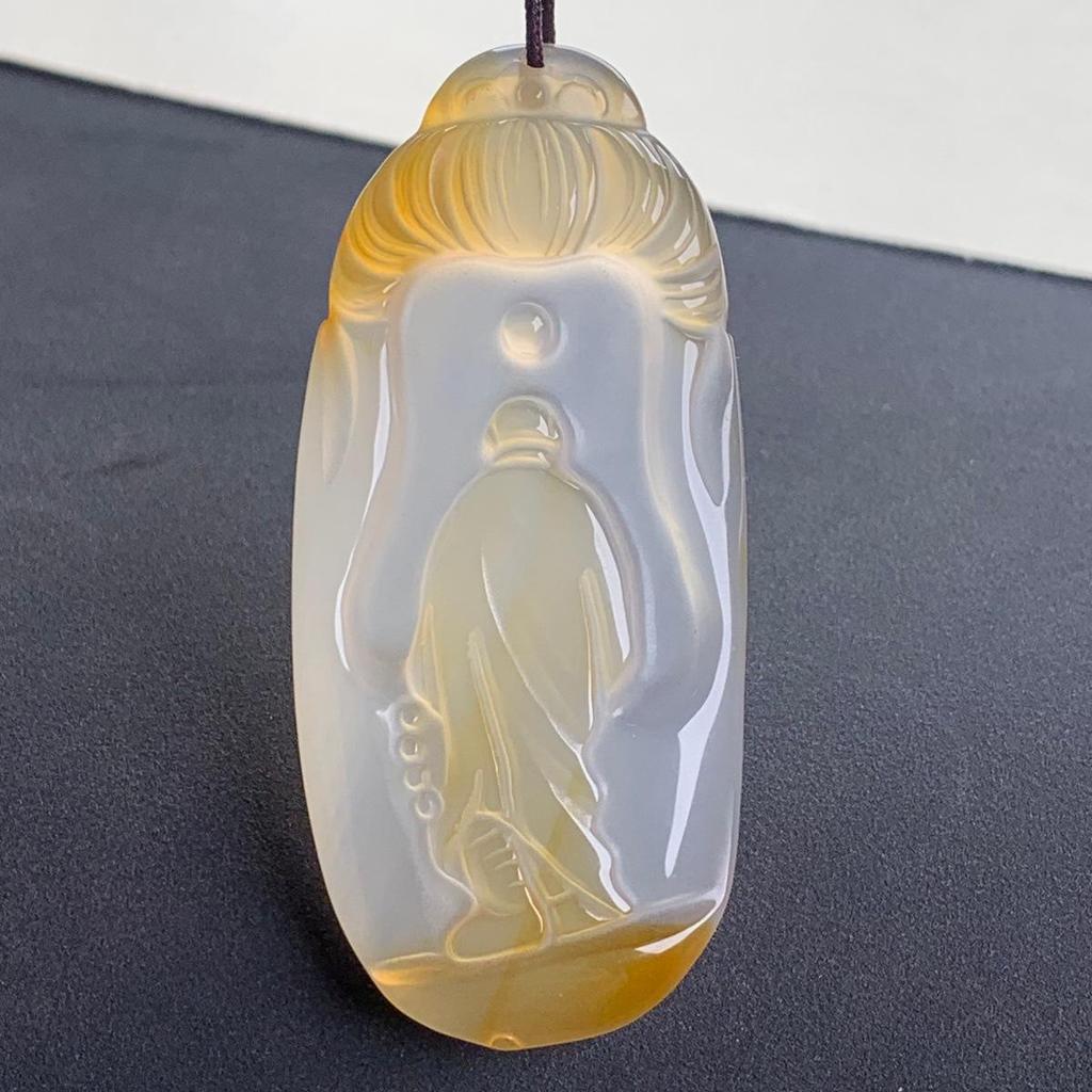 High Ice Yellow Agate Chalcedony Enlightenment Pendant