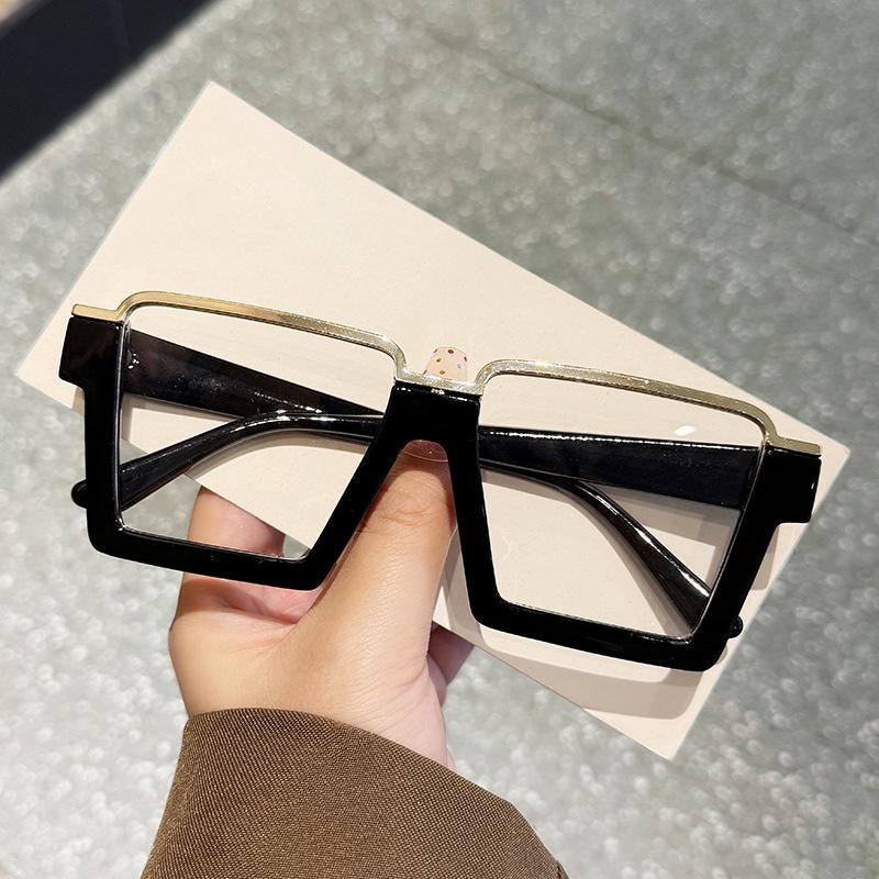 Fashion Oversized Square Glasses New Women Stylish Semi Metal Rim Eyeglasses Trendy Vintage Design Blue Light Blocking Eyewear