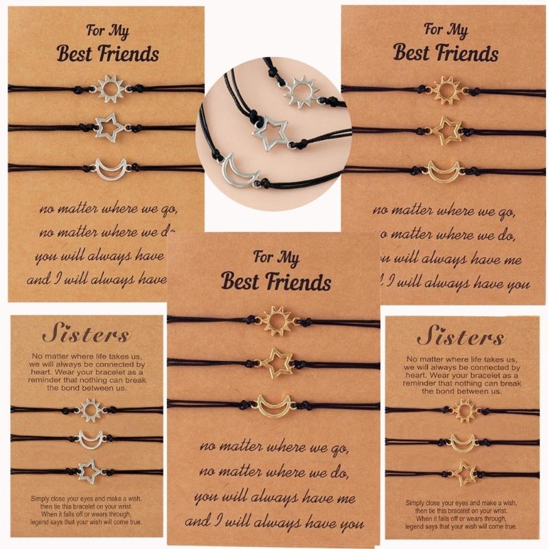 3pcs Star Moon Sun Friendship Bracelets Fashion Matching Bracelets Woven Rope Sister Bracelets for Women Teen Girls