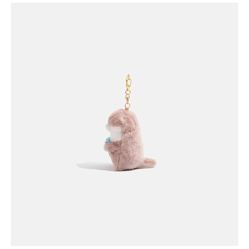 Kpop Idol Lee Chan Same Otter Plush Keychain Adorable Sea Otter Holding Fish Stuffed Doll Backpack Bag Hanging Charm