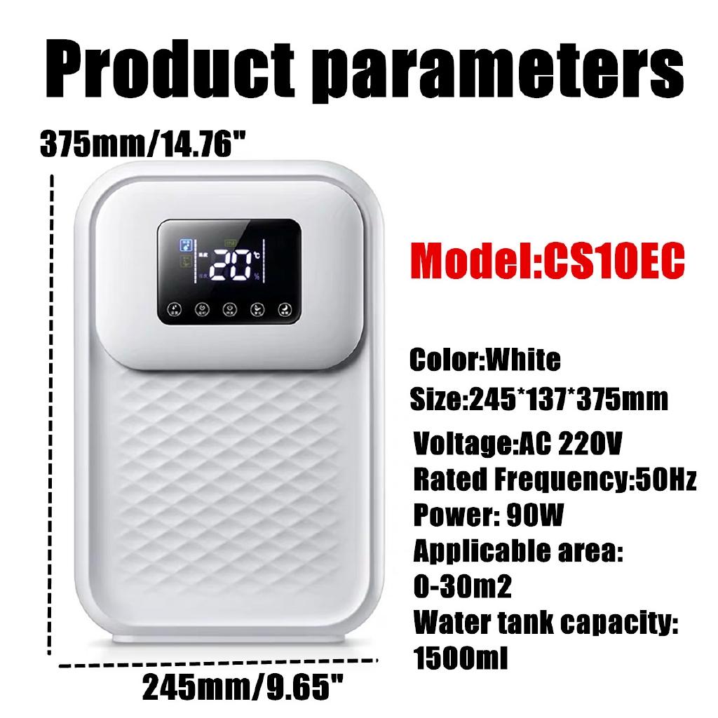 90W Mute Dehumidifier Moisture Absorber Indoor Dryer Air Basement LED Smart Touch Remote Control Timing External Water Pipe