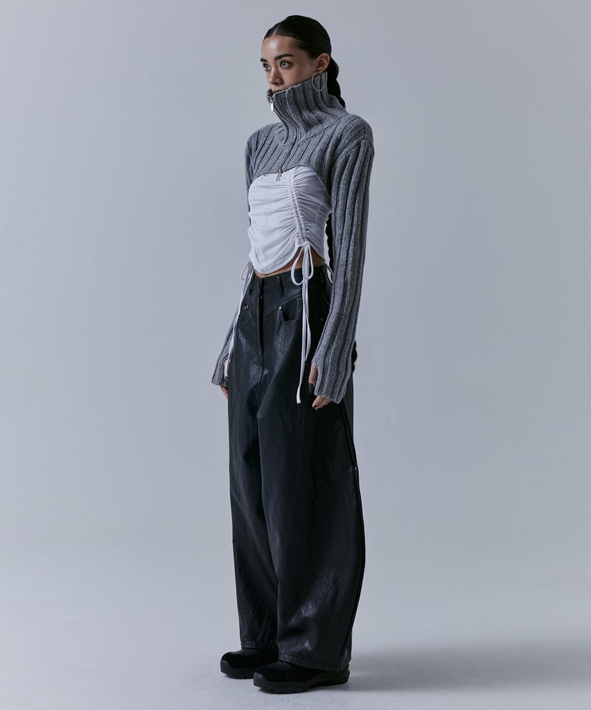 Teulimingbeodeu High-Neck Bolero Knit Zip-Up [ Gray ]