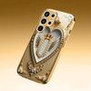 Gold-plated tempered glass phone case, compatible Galaxy S26 S25 S24 S23 S22 Ultra Plus. Features a gold heart-pattern design.