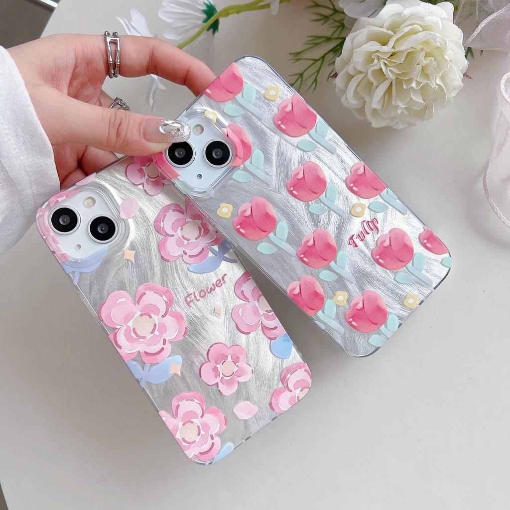 Silikonhülle mit Laser-Tulpe und Rosenblüten für Xiaomi Redmi Note 12 11 10 Samsung A54 A24 A14 Oppo A78 A58 A38 Tecno Spark 10 Funda Cover, weicher TPU-Stoßfänger
