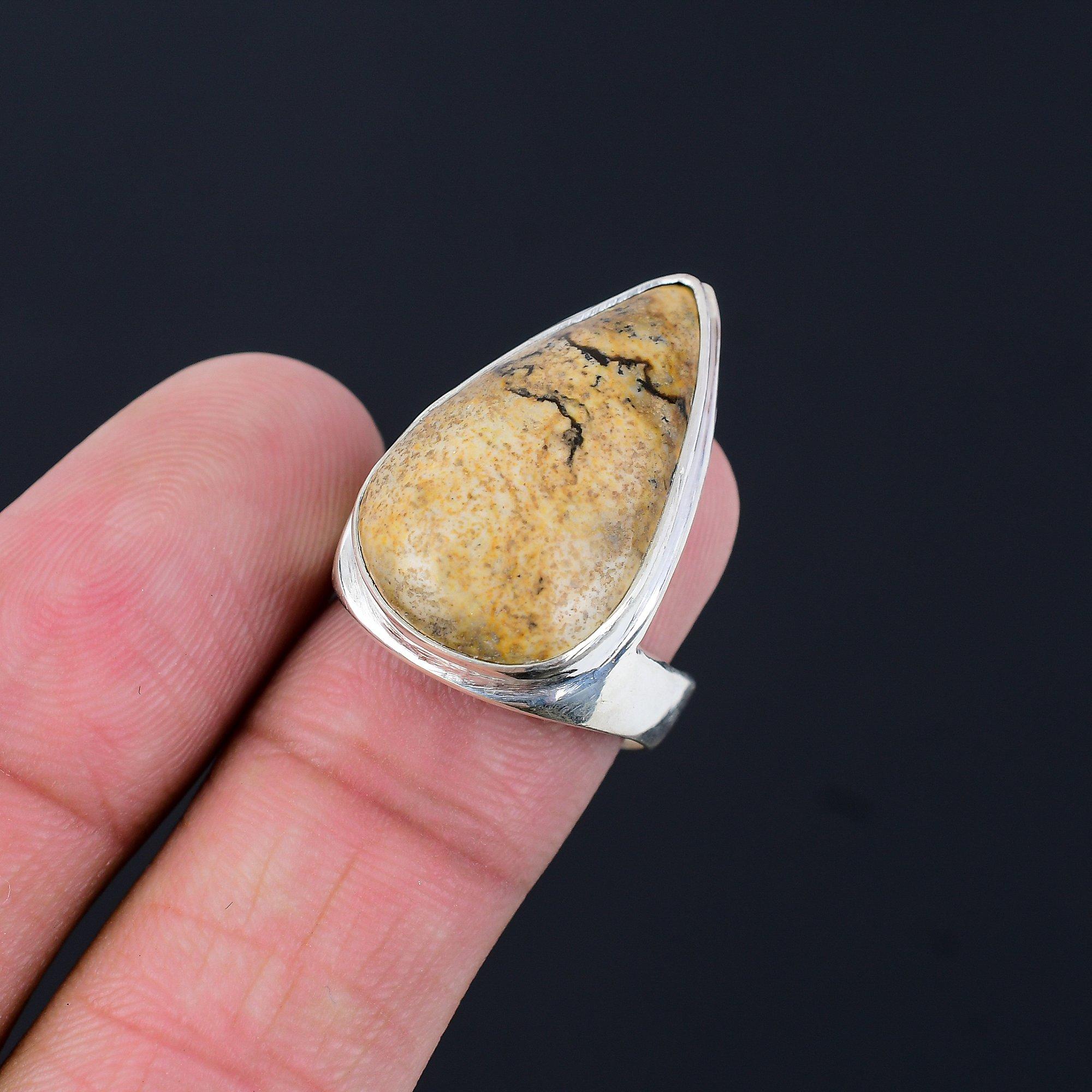 

Birthday Gift For Her Natural Picture Jasper Solitaire Ring Size 8.5 925 Silver 8.5